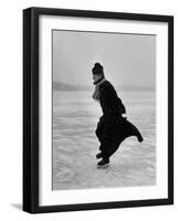 Catholic Priest Ice Skating. from Photo Essay Re Polish American Community-John Dominis-Framed Photographic Print