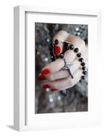 Catholic woman praying rosary beads and crucifix-Godong-Framed Photographic Print