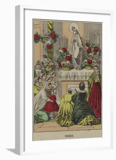 Catholics Praying before a Statue of the Virgin Mary-null-Framed Giclee Print