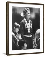 Cathy Ferguson Smiling Being Awarded the Gold Medal at Summer Olympic Games-Art Rickerby-Framed Premium Photographic Print