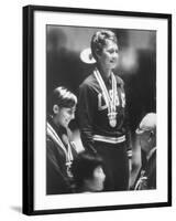 Cathy Ferguson Smiling Being Awarded the Gold Medal at Summer Olympic Games-Art Rickerby-Framed Premium Photographic Print