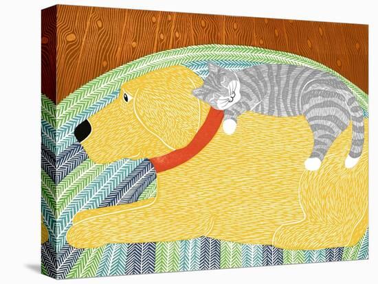 Catnap Yellow Dog Gray Stripped Cat-Stephen Huneck-Stretched Canvas