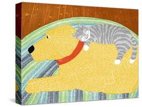 Catnap Yellow Dog Gray Stripped Cat-Stephen Huneck-Stretched Canvas