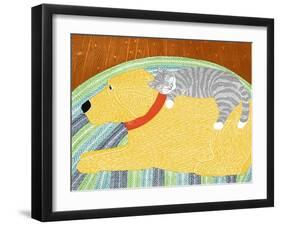 Catnap Yellow Dog Gray Stripped Cat-Stephen Huneck-Framed Giclee Print