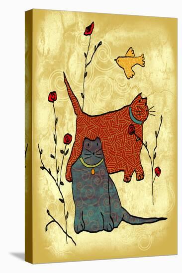 Cats and Roses-Penny Keenan-Stretched Canvas