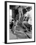 Cats Blackie and Brownie Catching Squirts of Milk During Milking at Arch Badertscher's Dairy Farm-Nat Farbman-Framed Photographic Print