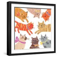 Cats,Cats Cats, 2018, collagraph collage-Sarah Battle-Framed Giclee Print