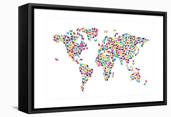 Cats Map of the World Map-Michael Tompsett-Framed Stretched Canvas