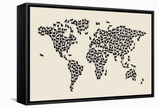 Cats Map of the World Map-Michael Tompsett-Framed Stretched Canvas