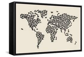 Cats Map of the World Map-Michael Tompsett-Framed Stretched Canvas