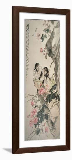 Cats on a Rock with Roses, Wuwu Year-Cheng Zhang-Framed Giclee Print