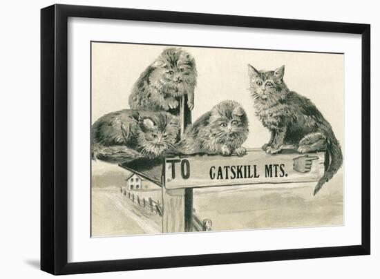 Cats on Catskill Mts. Sign-null-Framed Art Print