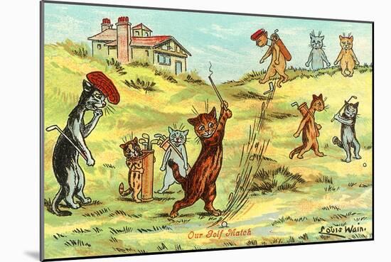 Cats Playing Golf-null-Mounted Art Print