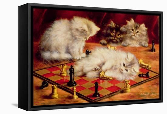 Cats with a Chess Board-Agnes Augusta Talboys-Framed Stretched Canvas