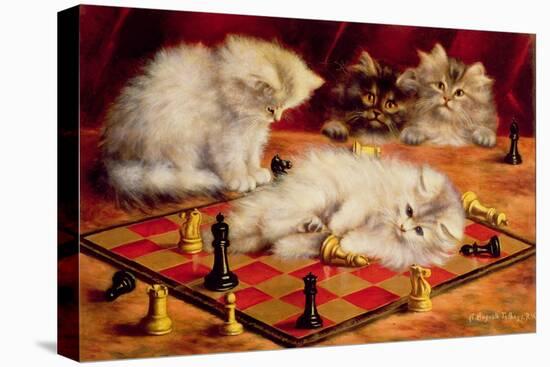 Cats with a Chess Board-Agnes Augusta Talboys-Stretched Canvas