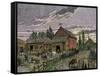 Cattle and Barns of a Canadian Homestead About 1850-null-Framed Stretched Canvas