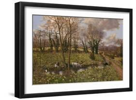 Cattle And Daffodils-Bill Makinson-Framed Giclee Print