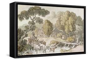 Cattle and Drover Fording a Stream-Thomas Rowlandson-Framed Stretched Canvas