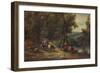 'Cattle and Figures in Wooded Valley with Stream', 1860, (1938)-Alfred Vickers-Framed Giclee Print