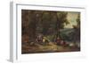 'Cattle and Figures in Wooded Valley with Stream', 1860, (1938)-Alfred Vickers-Framed Giclee Print