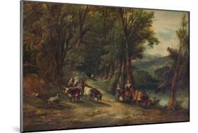 'Cattle and Figures in Wooded Valley with Stream', 1860, (1938)-Alfred Vickers-Mounted Giclee Print