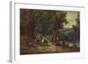 'Cattle and Figures in Wooded Valley with Stream', 1860, (1938)-Alfred Vickers-Framed Giclee Print