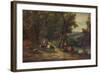 'Cattle and Figures in Wooded Valley with Stream', 1860, (1938)-Alfred Vickers-Framed Giclee Print