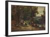 'Cattle and Figures in Wooded Valley with Stream', 1860, (1938)-Alfred Vickers-Framed Giclee Print