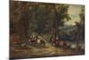 'Cattle and Figures in Wooded Valley with Stream', 1860, (1938)-Alfred Vickers-Mounted Giclee Print