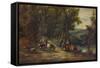 'Cattle and Figures in Wooded Valley with Stream', 1860, (1938)-Alfred Vickers-Framed Stretched Canvas