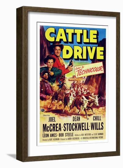 Cattle Drive, from Top Left: Joel Mccrea, Dean Stockwell, Chill Wills, 1951-null-Framed Art Print