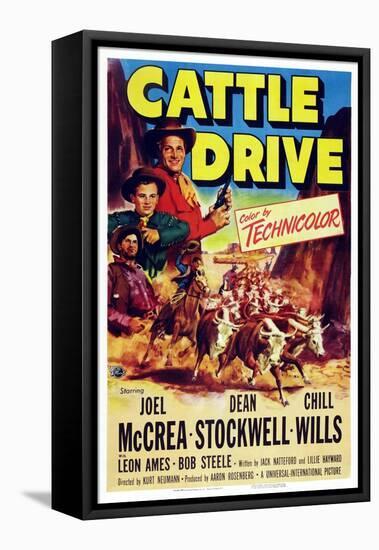 Cattle Drive, from Top Left: Joel Mccrea, Dean Stockwell, Chill Wills, 1951-null-Framed Stretched Canvas