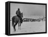 Cattle Drive on Snowy Landscape to Virginia City-Ralph Crane-Framed Stretched Canvas