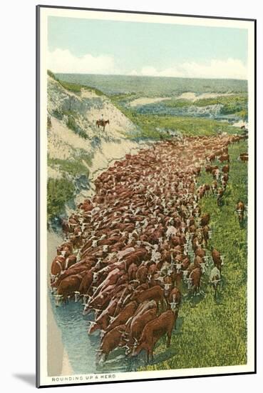 Cattle Drive, Rounding up the Herd-null-Mounted Art Print