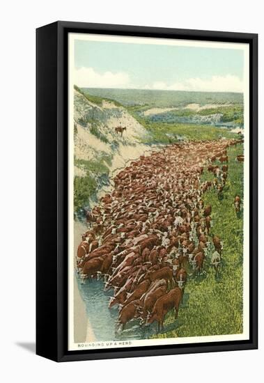 Cattle Drive, Rounding up the Herd-null-Framed Stretched Canvas