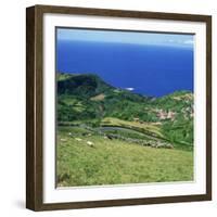 Cattle, Fields and Small Village on the Island of Flores in the Azores, Portugal, Atlantic, Europe-David Lomax-Framed Photographic Print