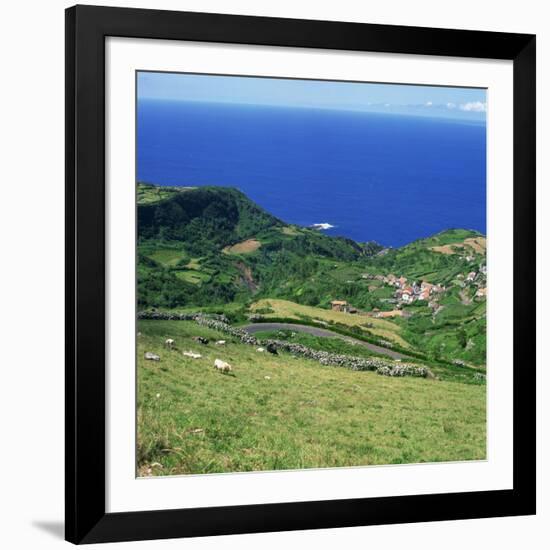 Cattle, Fields and Small Village on the Island of Flores in the Azores, Portugal, Atlantic, Europe-David Lomax-Framed Photographic Print