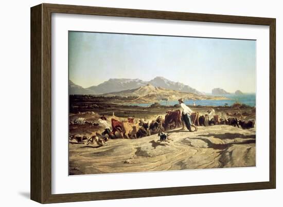 Cattle Herding Near Marseilles, 1853-Emile Loubon-Framed Giclee Print