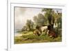 Cattle in a Farmyard Along a River with a Fisherman Beyond, 1881-Friedrich Johann Voltz-Framed Giclee Print