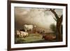 Cattle in a Field, with Travellers in a Wagon on a Track Beyond and a Church Tower in the…-Paulus Potter-Framed Giclee Print