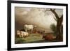 Cattle in a Field, with Travellers in a Wagon on a Track Beyond and a Church Tower in the…-Paulus Potter-Framed Giclee Print