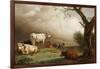 Cattle in a Field, with Travellers in a Wagon on a Track Beyond and a Church Tower in the…-Paulus Potter-Framed Giclee Print