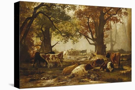 Cattle in a Wooded River Landscape-Auguste Francois Bonheur-Stretched Canvas