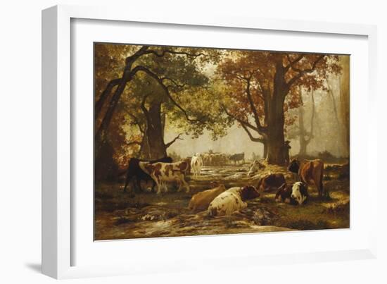 Cattle in a Wooded River Landscape-Auguste Francois Bonheur-Framed Giclee Print