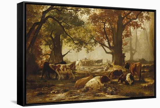 Cattle in a Wooded River Landscape-Auguste Francois Bonheur-Framed Stretched Canvas