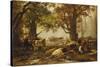 Cattle in a Wooded River Landscape-Auguste Francois Bonheur-Stretched Canvas