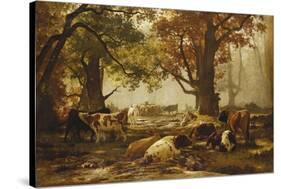 Cattle in a Wooded River Landscape-Auguste Francois Bonheur-Stretched Canvas