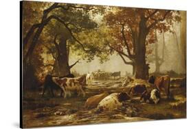 Cattle in a Wooded River Landscape-Auguste Francois Bonheur-Stretched Canvas