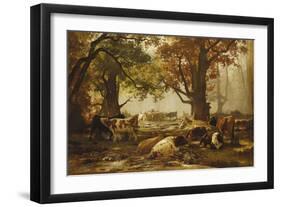 Cattle in a Wooded River Landscape-Auguste Francois Bonheur-Framed Premium Giclee Print