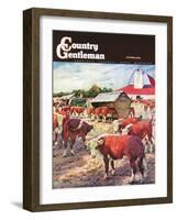 "Cattle in Barnyard," Country Gentleman Cover, October 1, 1945-Matt Clark-Framed Giclee Print